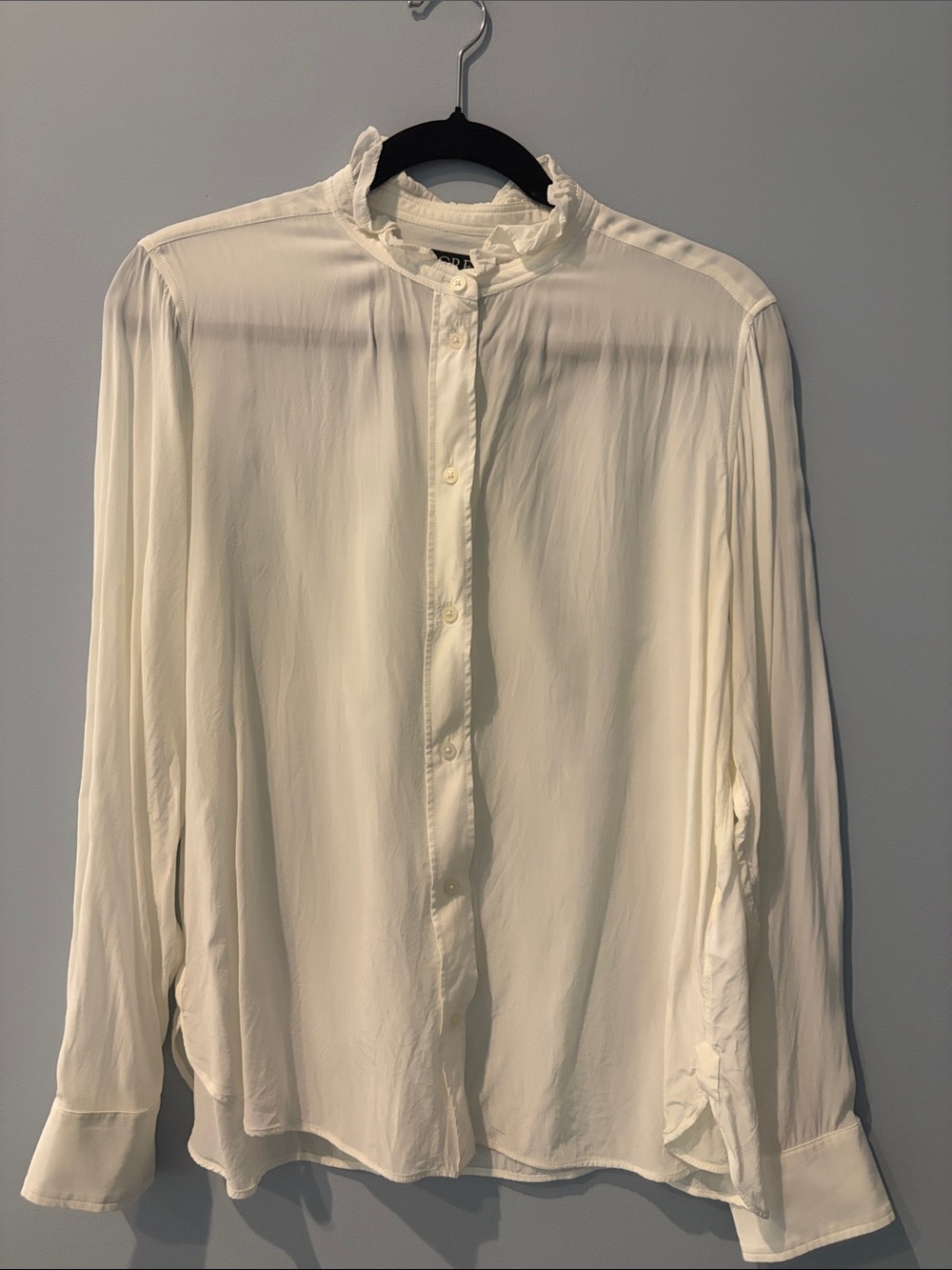 J. Crew Jules Ruffle Collar Classic Fit Cream Long-Sleeve Button-Down Shirt